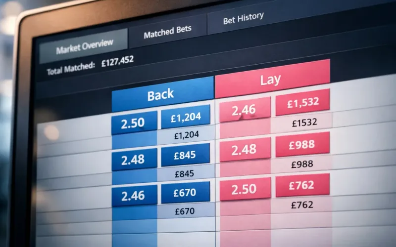Betting exchange liquidity depth and matched bet matrix