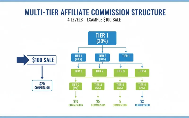 Affiliate tiered revenue share model and monthly settlement schedule